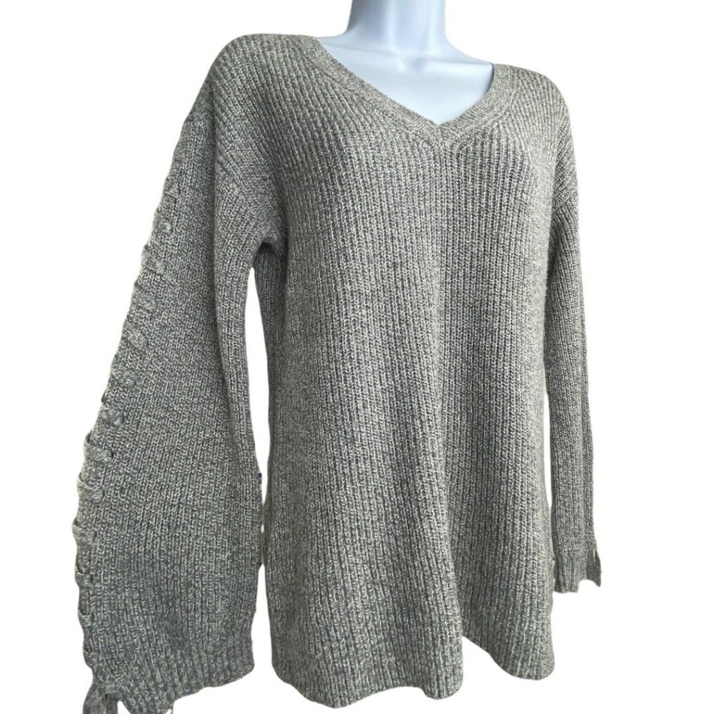 Gray Wool Blend Chunky Knit V-neck Sweater size XS